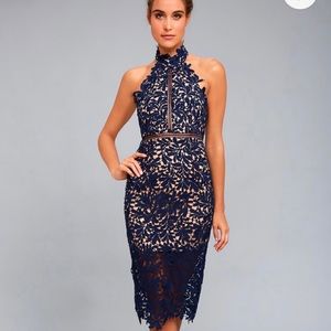 Lulus, Divine Destiny Navy Blue Lace Midi Dress